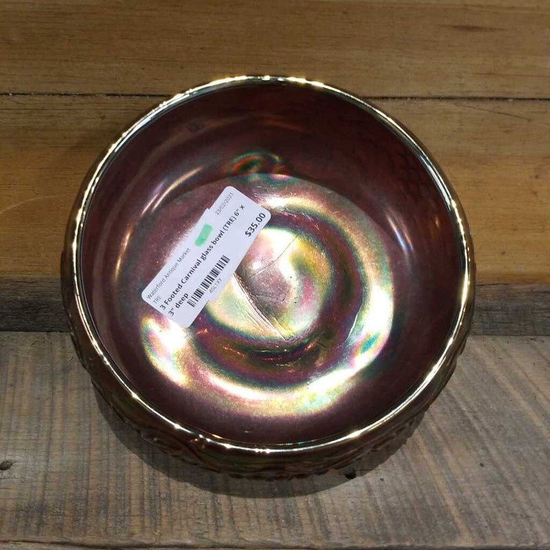 3 Footed Carnival glass bowl (TRE)