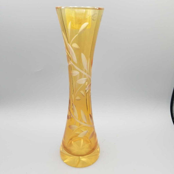 Crystal "Made in Poland" Etched Amber Vase (LIND) (K193)