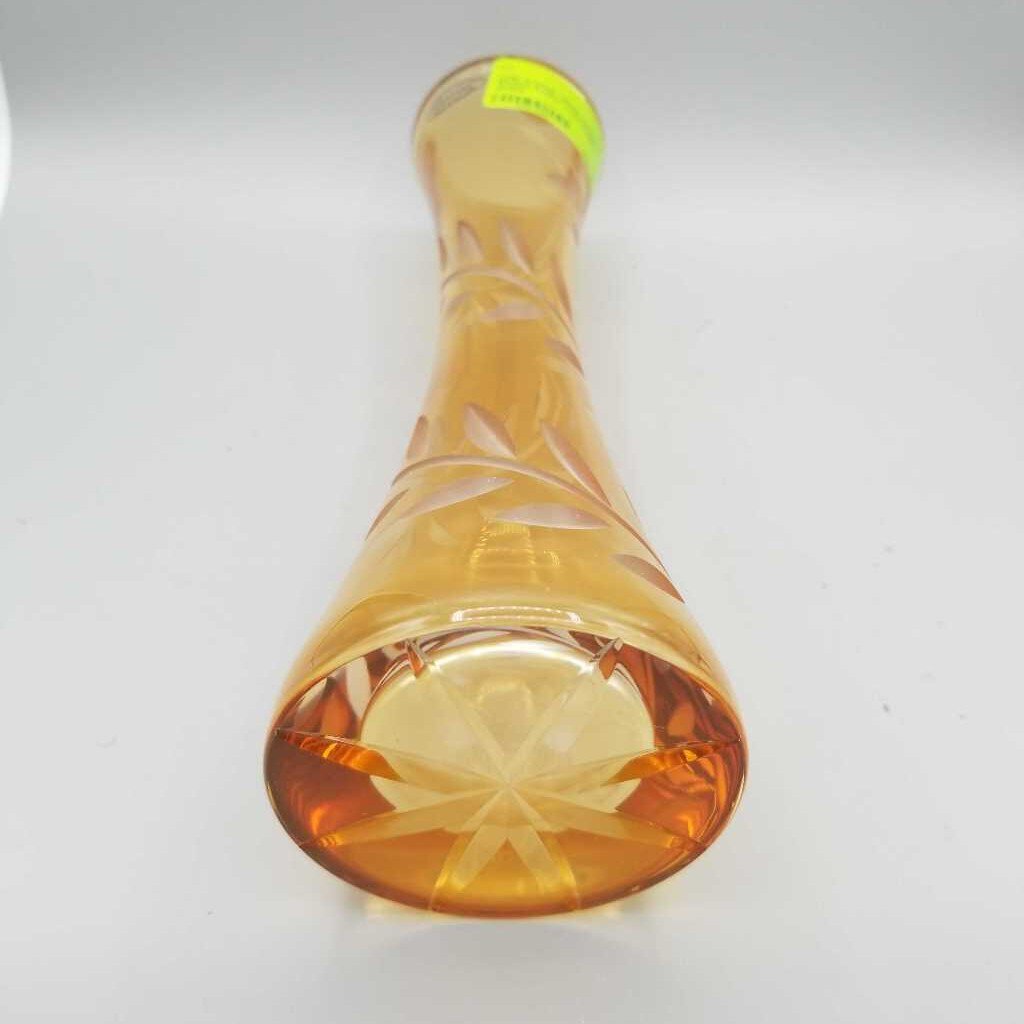Crystal "Made in Poland" Etched Amber Vase (LIND) (K193)