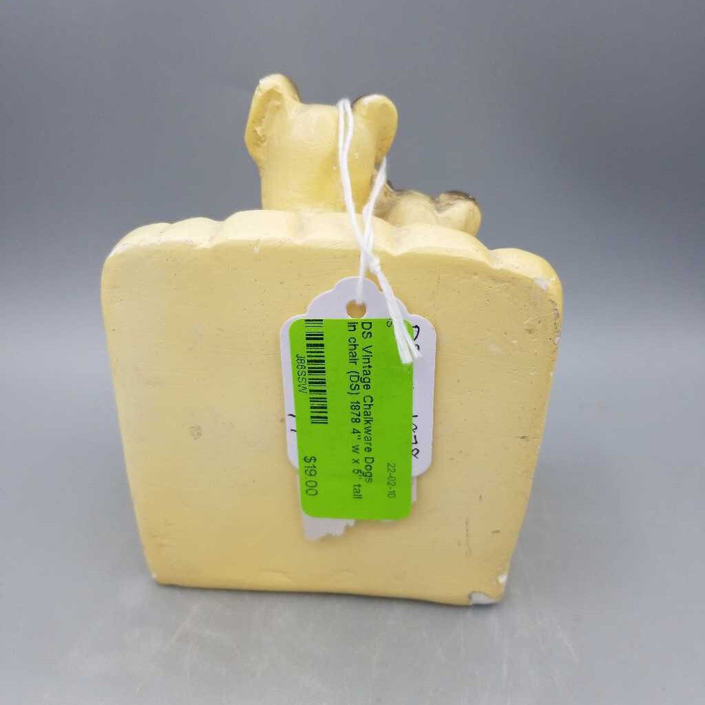 Vintage Chalkware Dogs in chair (DS) 1878
