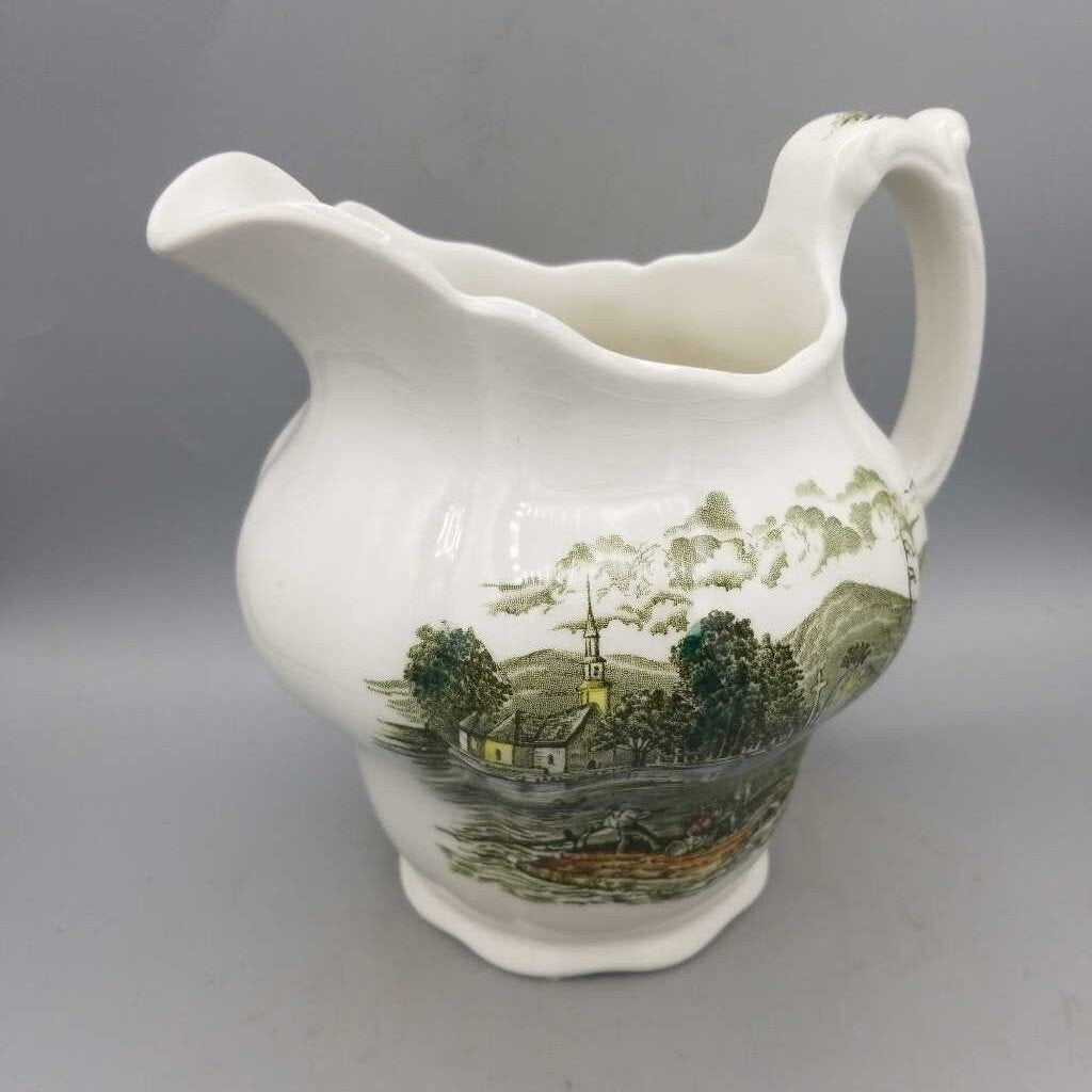 WDV 295 Ridgway Milk Pitcher White/Green Engraved {K}