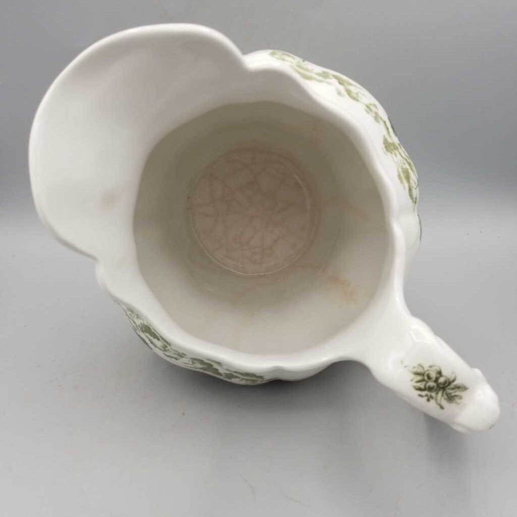 WDV 295 Ridgway Milk Pitcher White/Green Engraved {K}