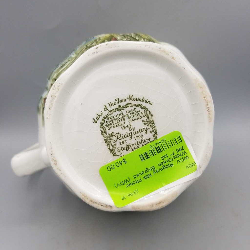 WDV 295 Ridgway Milk Pitcher White/Green Engraved {K}