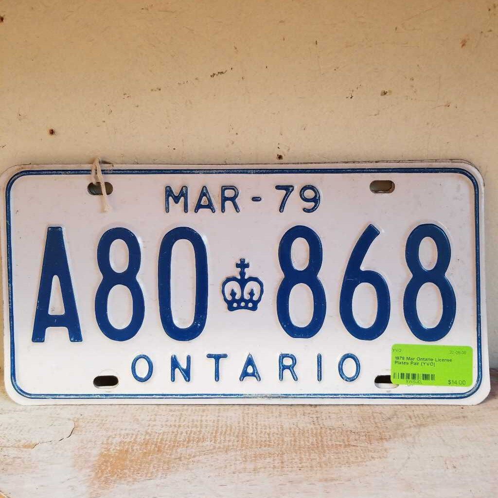 1979 Mar Ontario License Plates Pair (YVO)