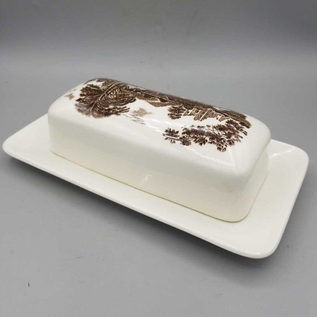 Meakin Brown Transferware Butter Dish (CAT) A709