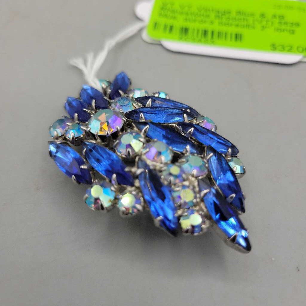 VT Vintage Blue & AB Rhinestone Brooch (VT) 5529