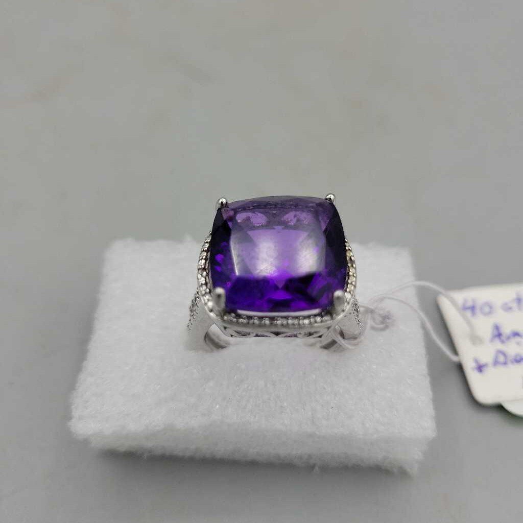 Amethyst and Diamond Sterling 925 Ring (JL)