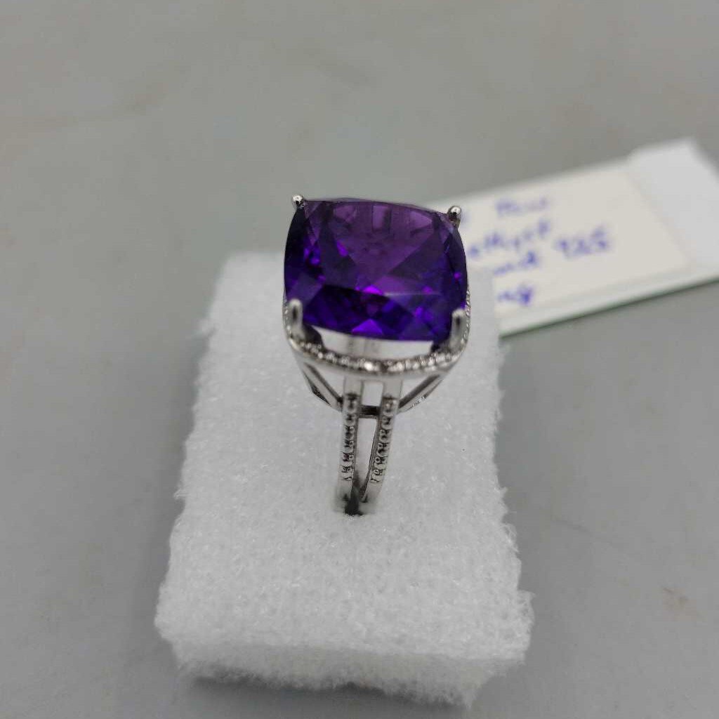 Amethyst and Diamond Sterling 925 Ring (JL)