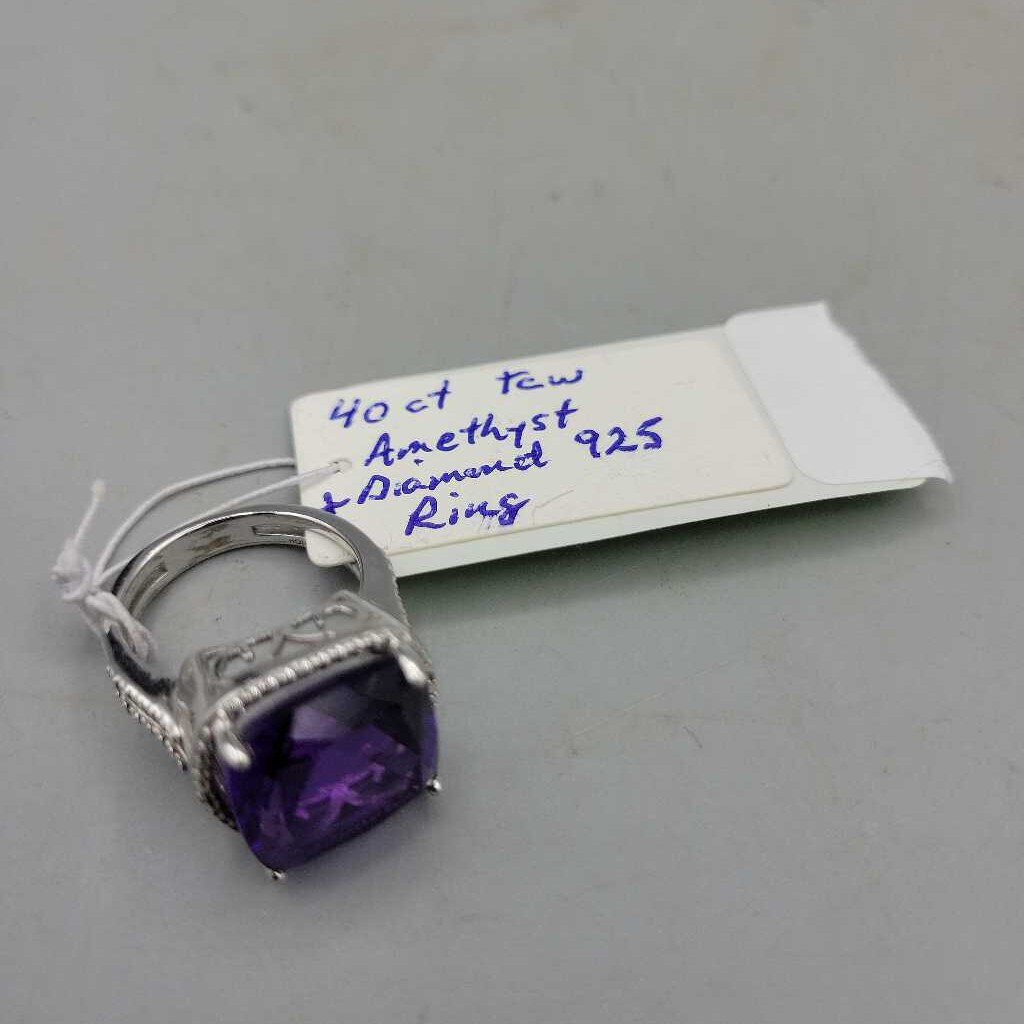 Amethyst and Diamond Sterling 925 Ring (JL)