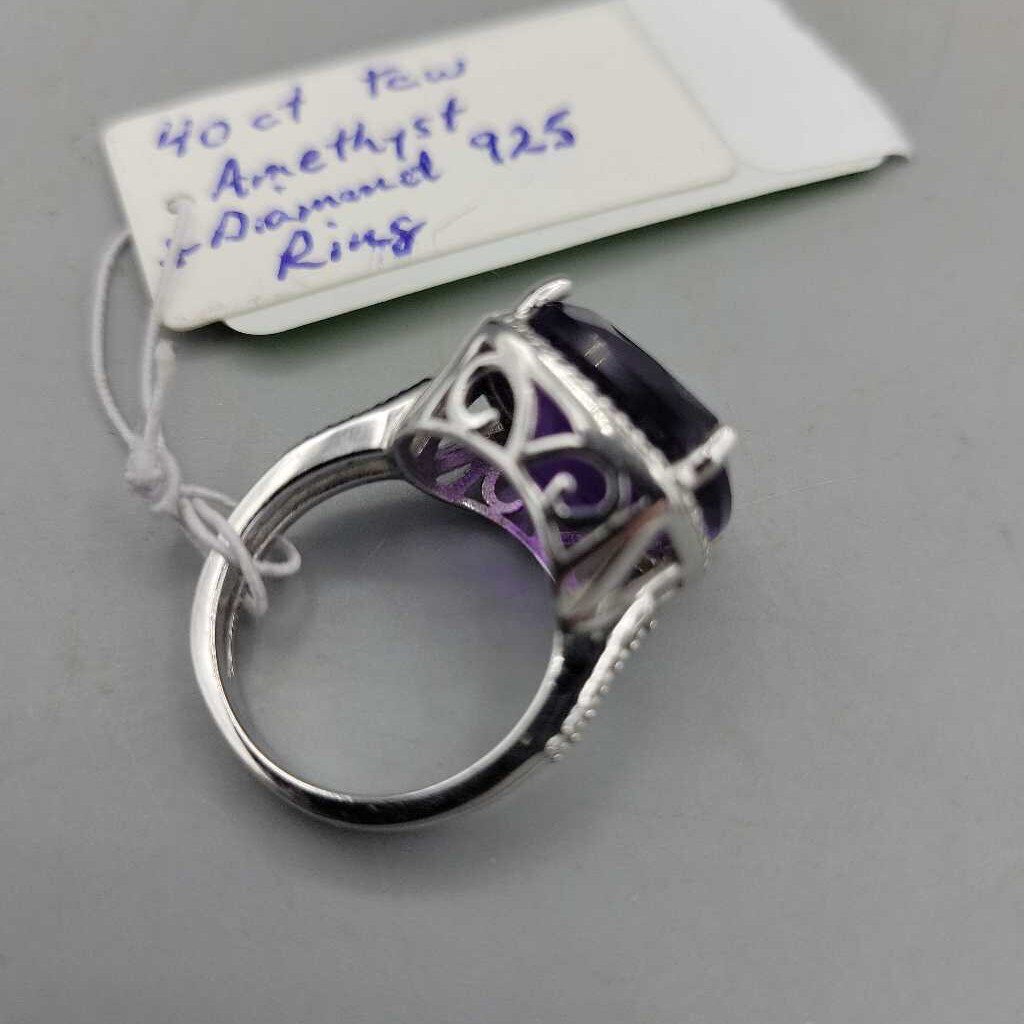 Amethyst and Diamond Sterling 925 Ring (JL)