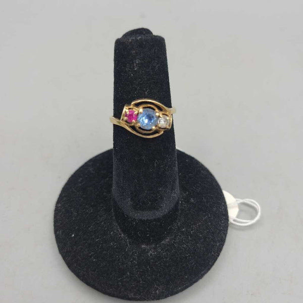 Vintage 10k Synthetic Stone (White & Blue Spinel, Ruby) Ring - VT #6233