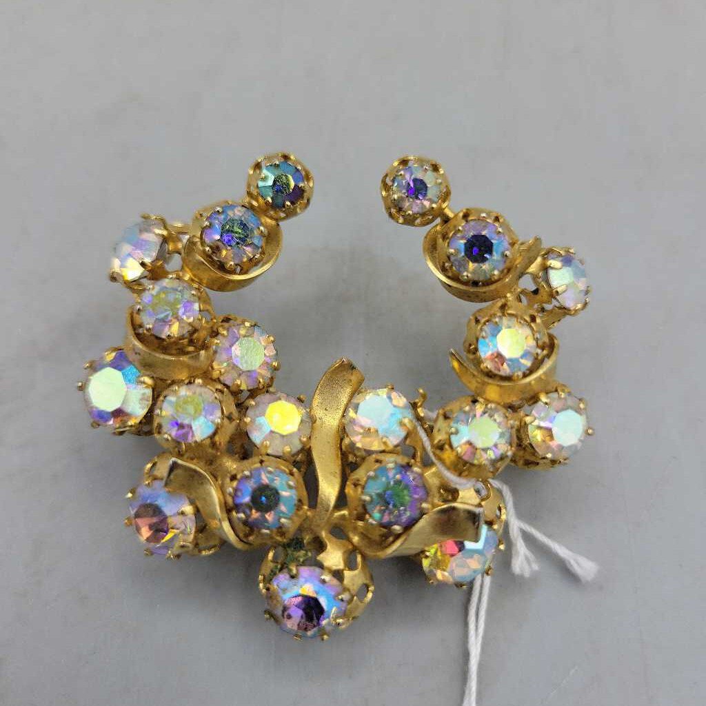 Vintage Rhinestone Moon Brooch - VT #6306