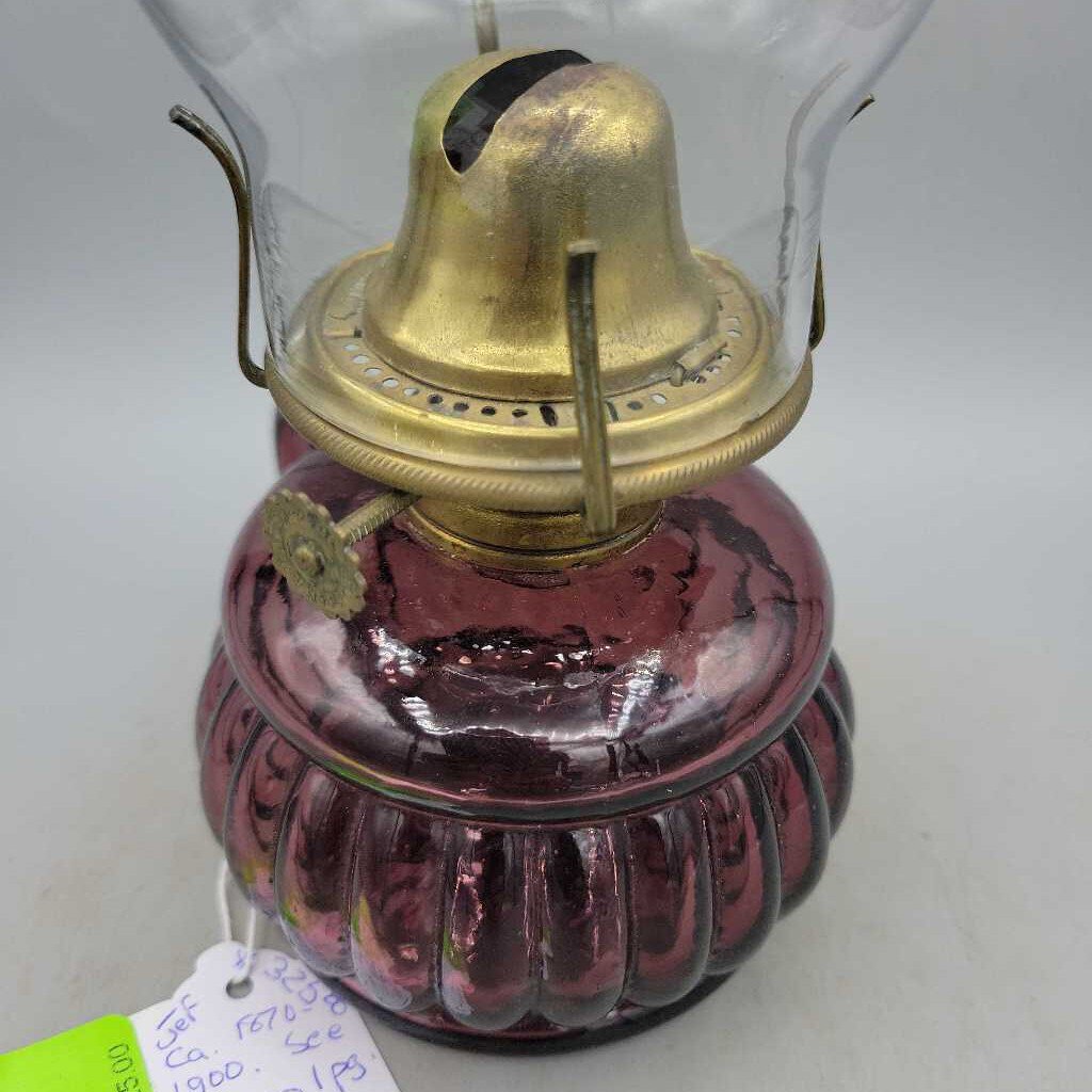Antique Glass Finger Lamp "Peacock Feather" (Jef)