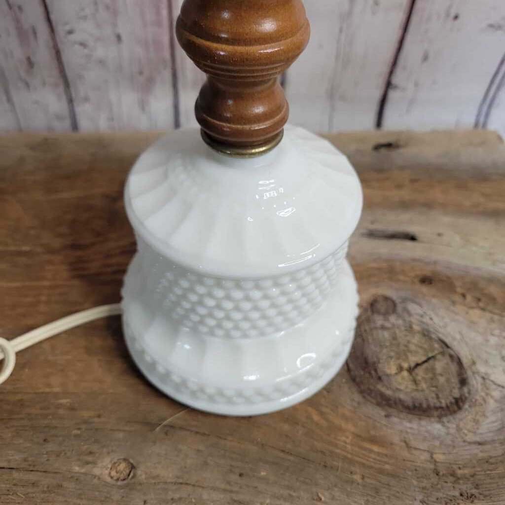 Table Lamp Milk Glass and Wood (TRE)