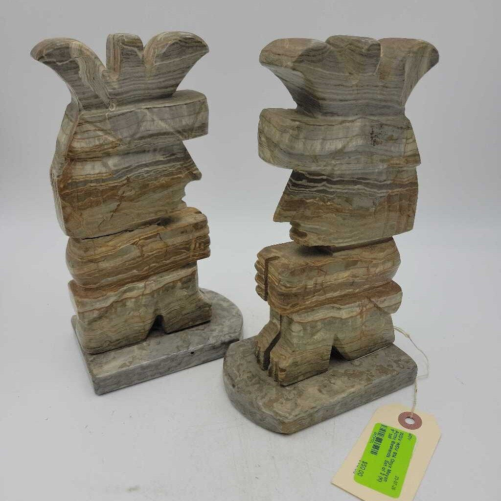 WDV 814 Onyx Mayan Aztec Bookends Set of 2 {K}
