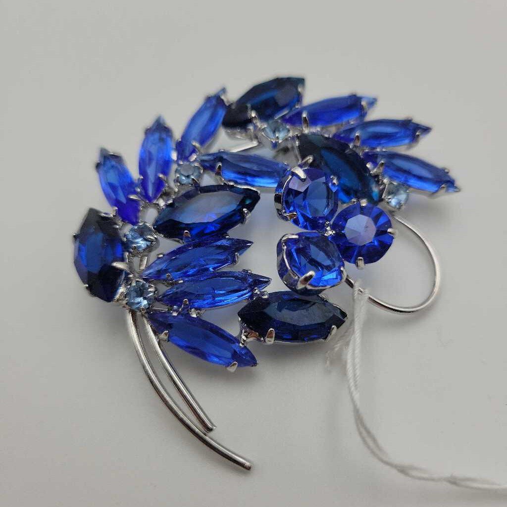 Vintage Blue Rhinestone Brooch - VT #7689