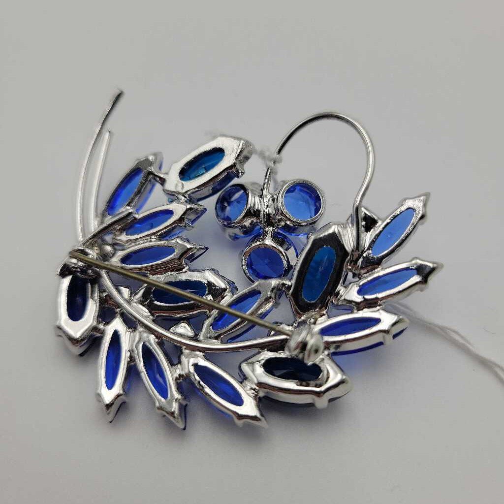 Vintage Blue Rhinestone Brooch - VT #7689