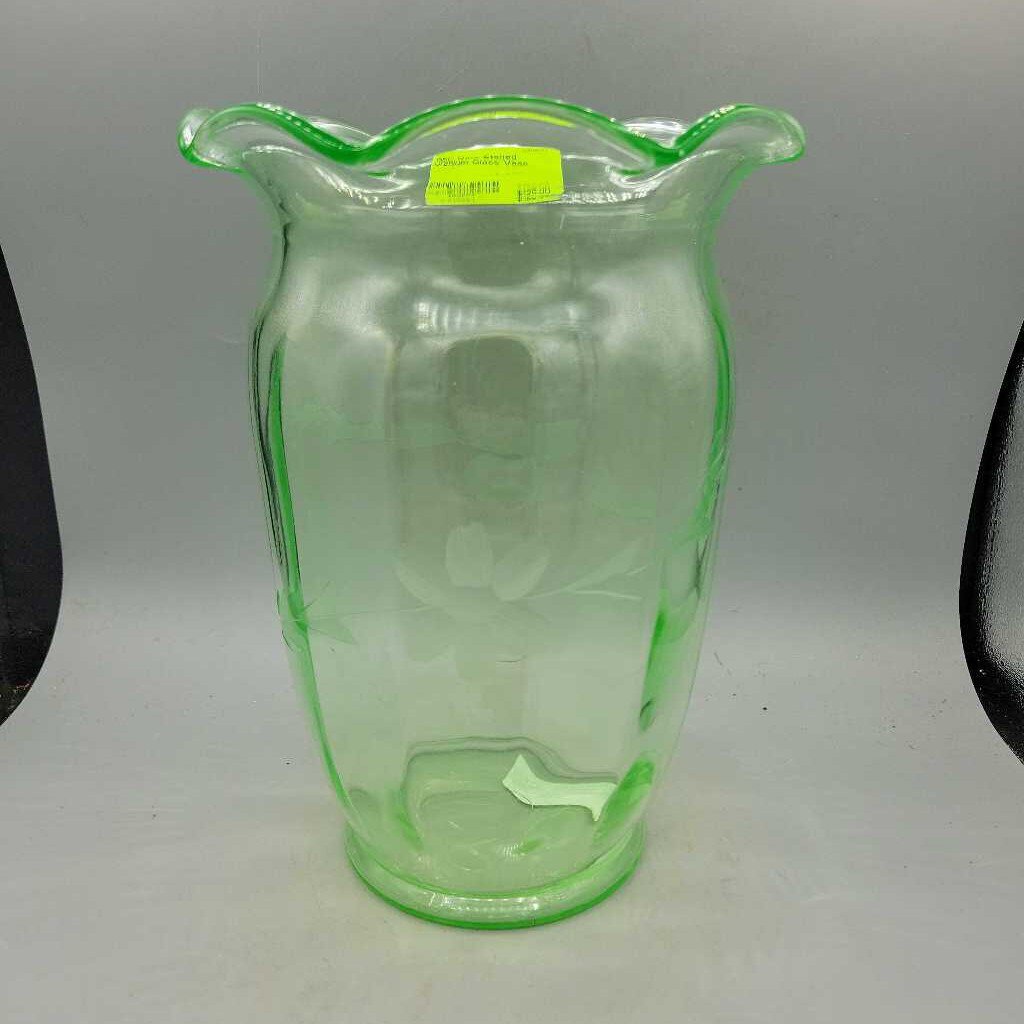 Rare Etched Uranium Glass Vase (GEC)