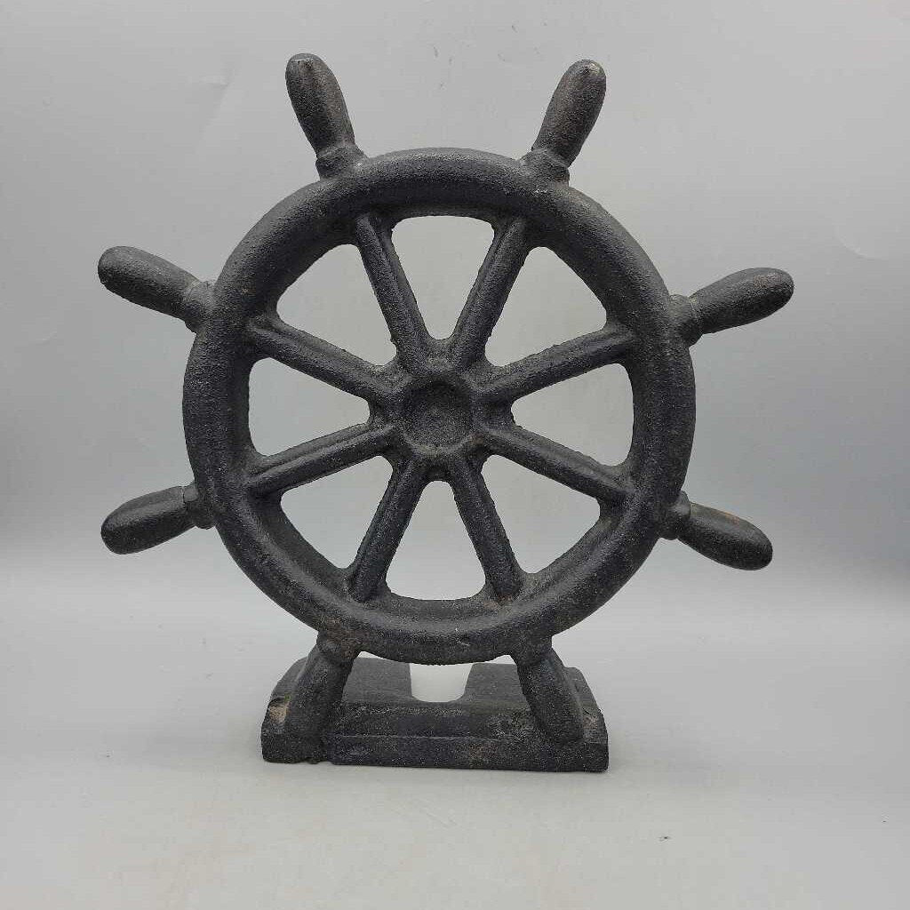 Cast iron ships wheel door stop