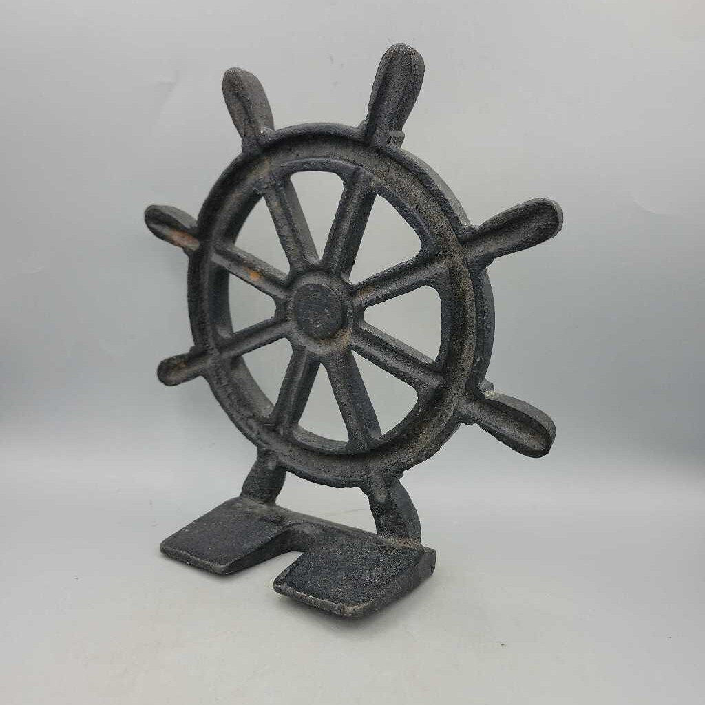 Cast iron ships wheel door stop