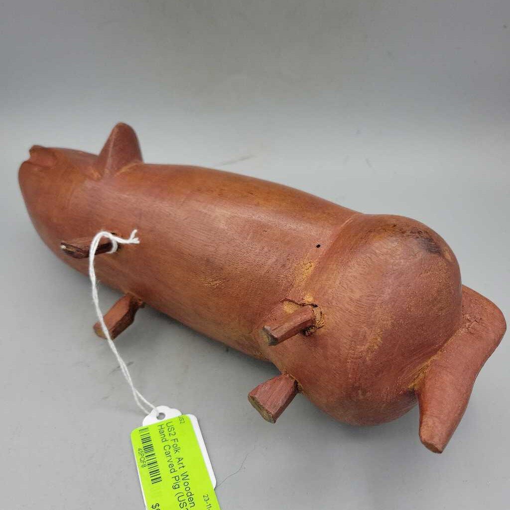 Folk Art Wooden Hand Carved Pig (US2)
