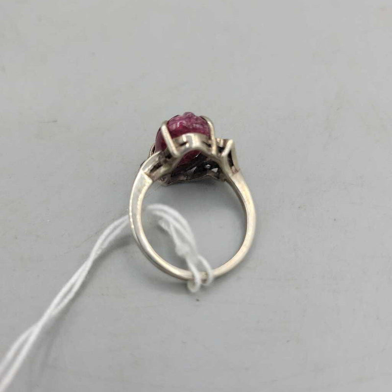 Sterling, Carved Ruby & Sapphires Ring - VT