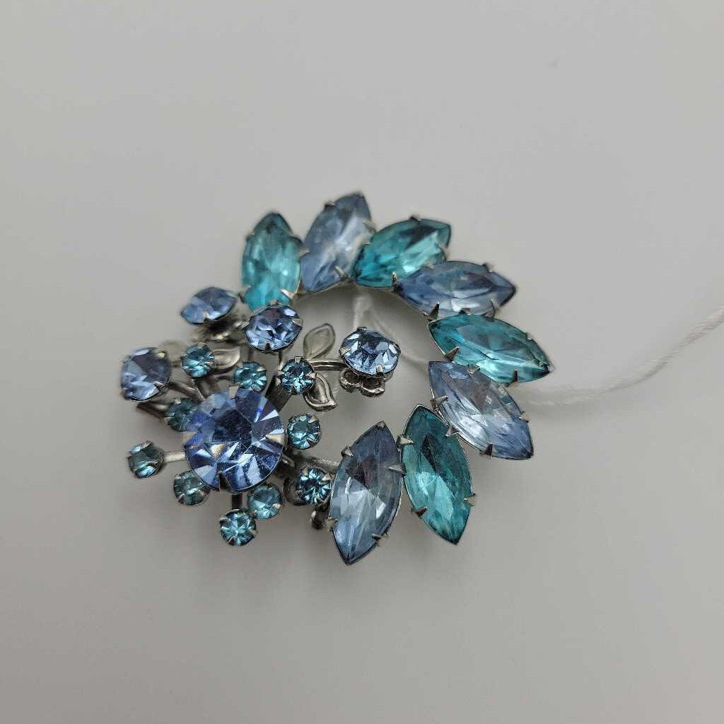 Vintage Blue Rhinestone Brooch - #6831