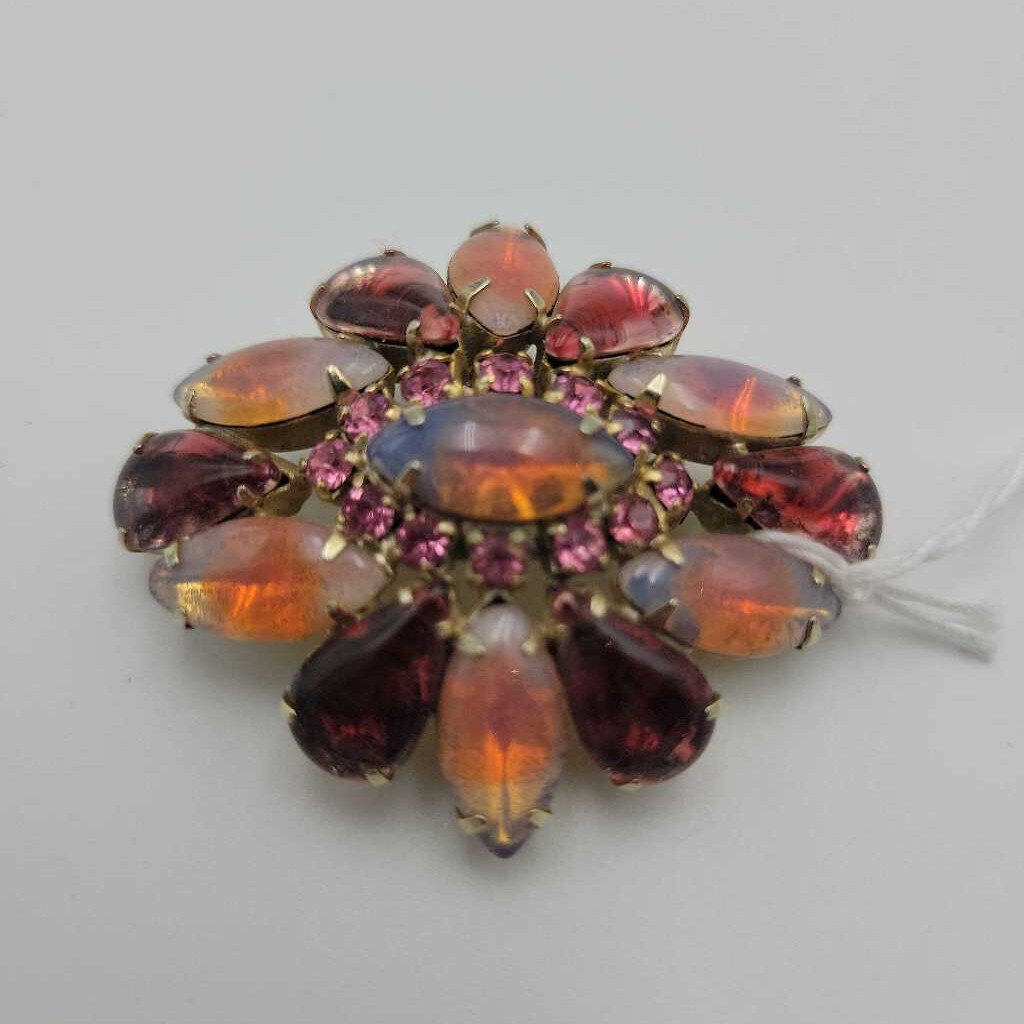 Vintage Red & Pink Rhinestone Brooch - #9064