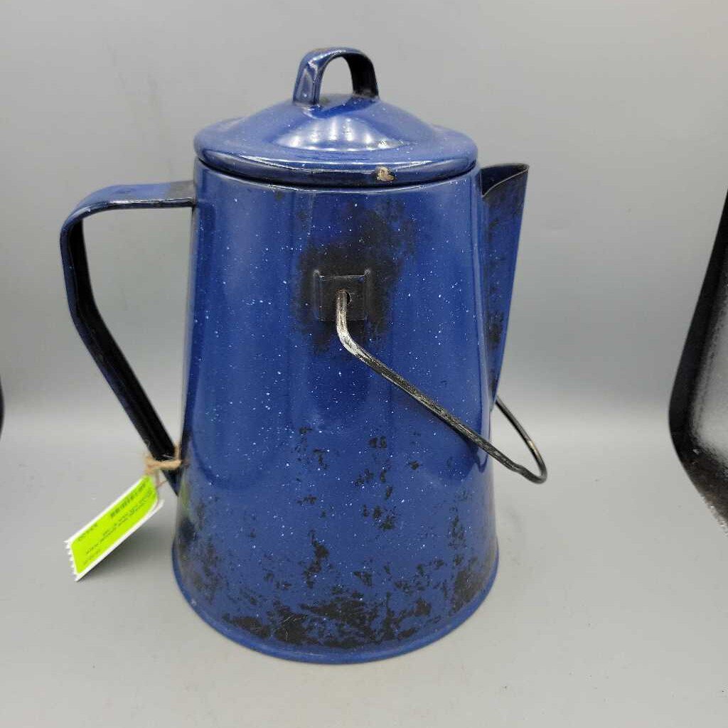 Vintage blue enamel ware coffee pot