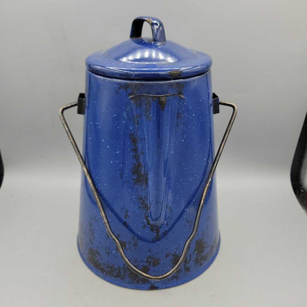 Vintage blue enamel ware coffee pot