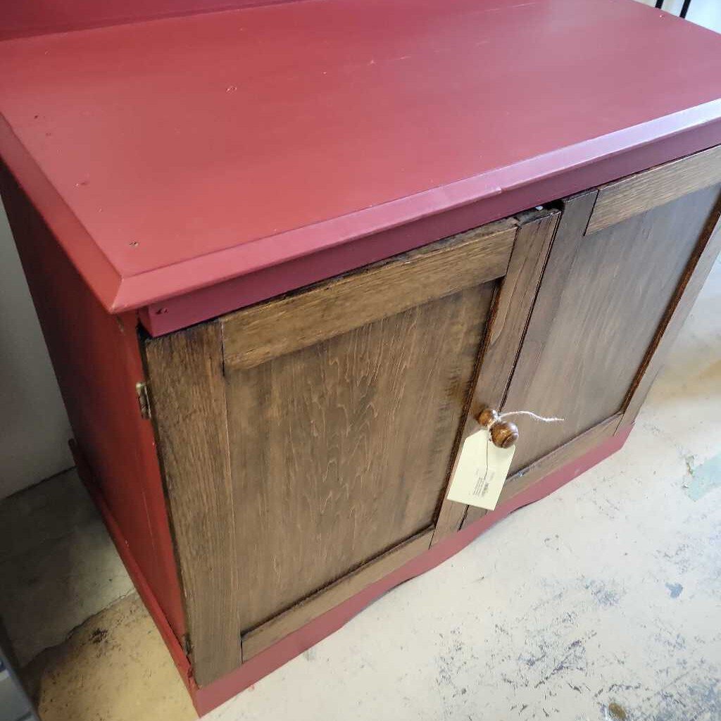 Rustic antique storage cupboard with original hardware, new liner paper