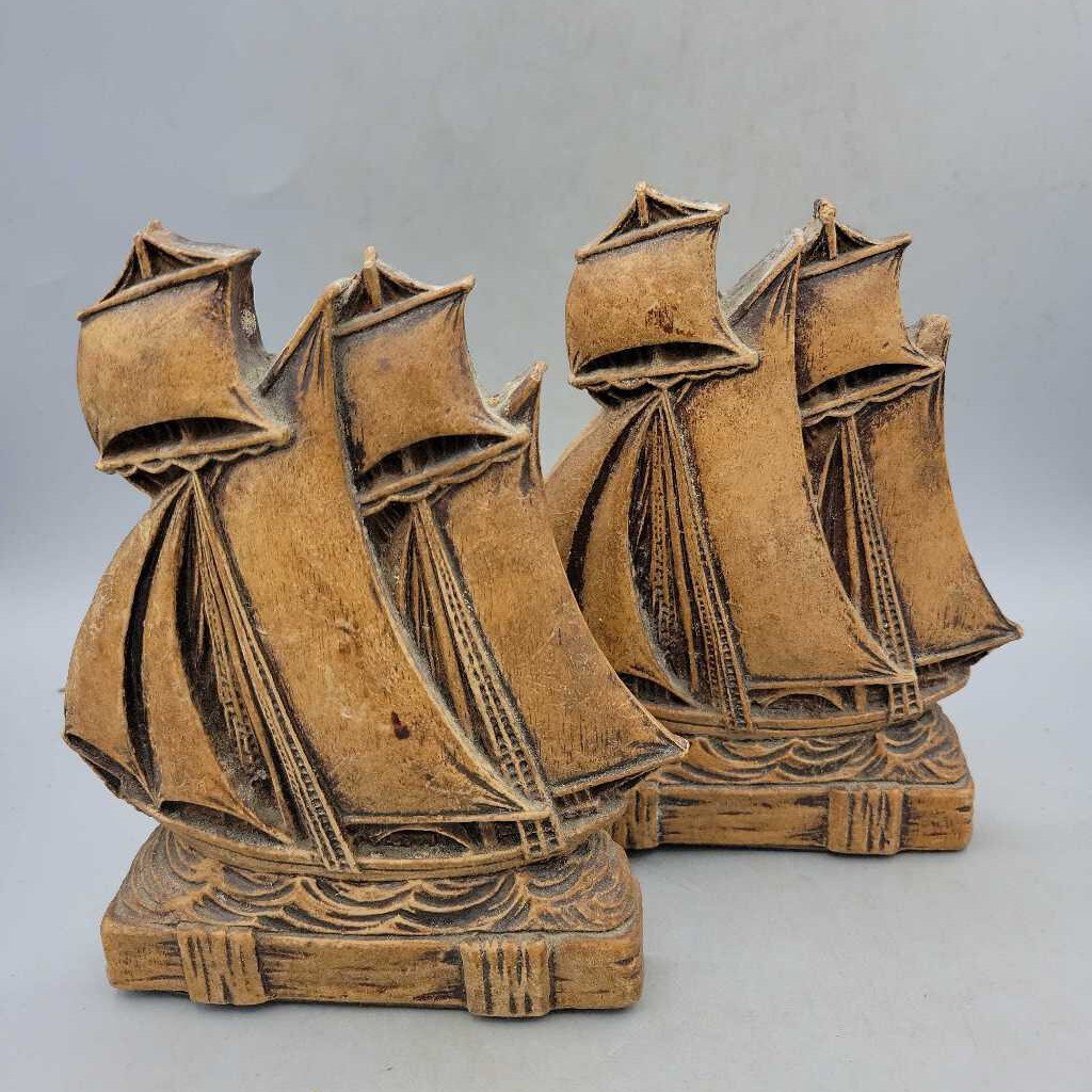 Pair of Vintage Composited Clipper Ship Book Ends (Sal)