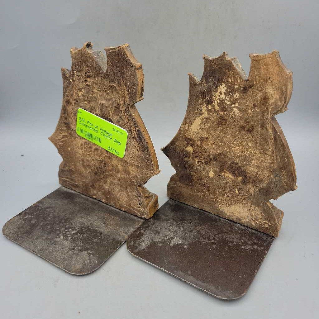 Pair of Vintage Composited Clipper Ship Book Ends (Sal)