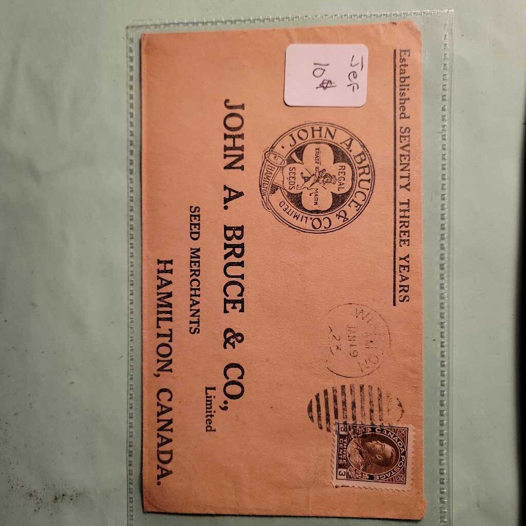Antique Advertising John Bruce Hamilton Envelope Stamp and Cancelation (Jef)