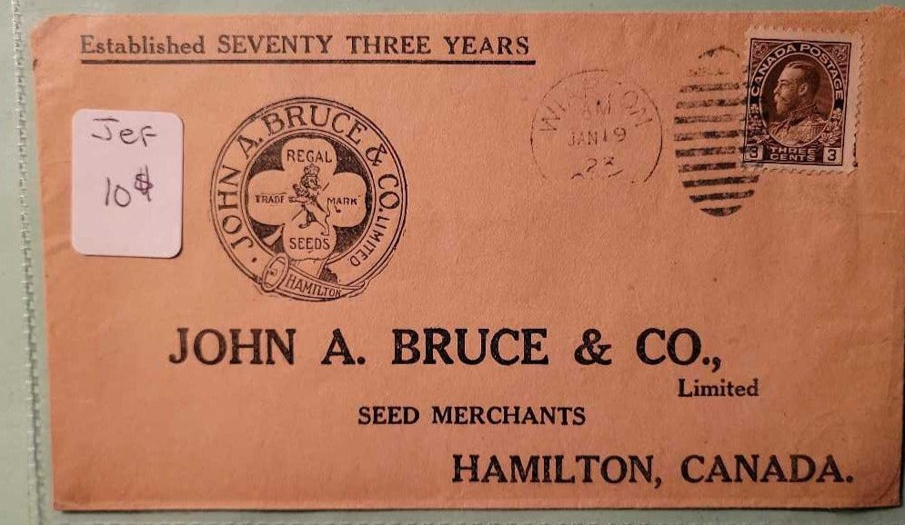 Antique Advertising John Bruce Hamilton Envelope Stamp and Cancelation (Jef)