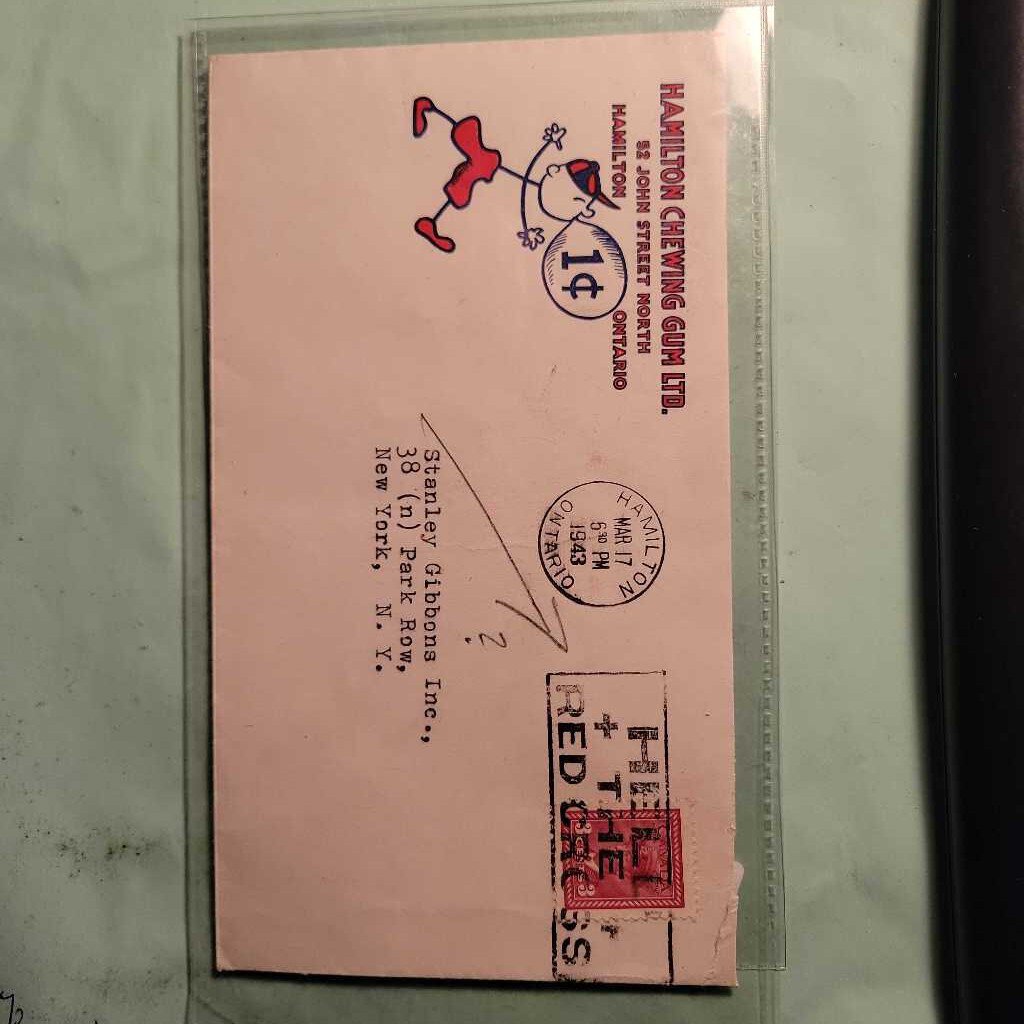 Antique Advertising Hamilton Chewing Gum Ltd Envelope Stamp and Cancelation (Jef)