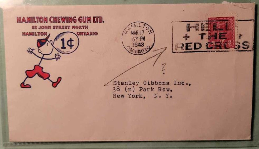 Antique Advertising Hamilton Chewing Gum Ltd Envelope Stamp and Cancelation (Jef)