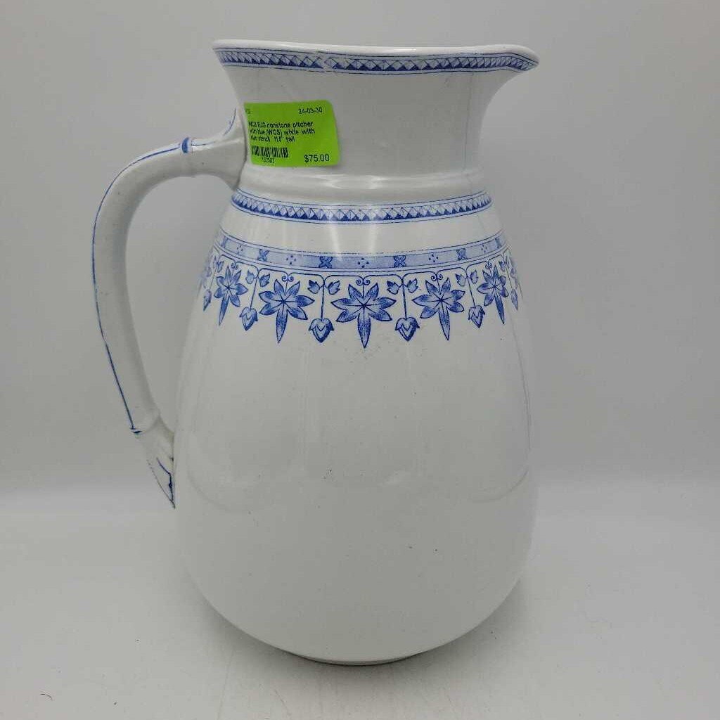 EJG ironstone pitcher with blue (WCS)
