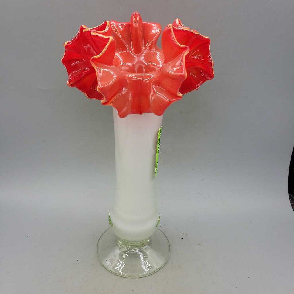 A-Fenton Vase w/Red Ruffled Edge(YVO) (403)