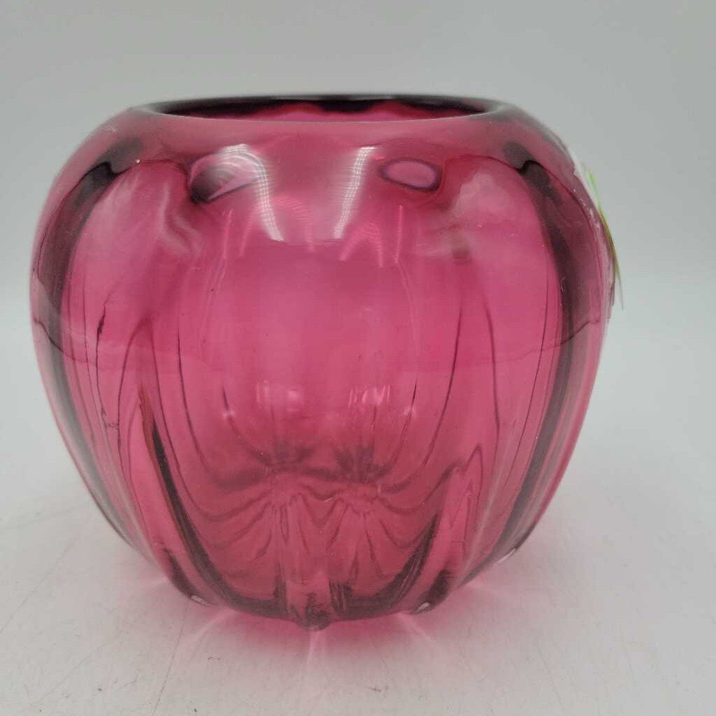 JL Vintage Hand Blown Cranberry Glass Bud Vase