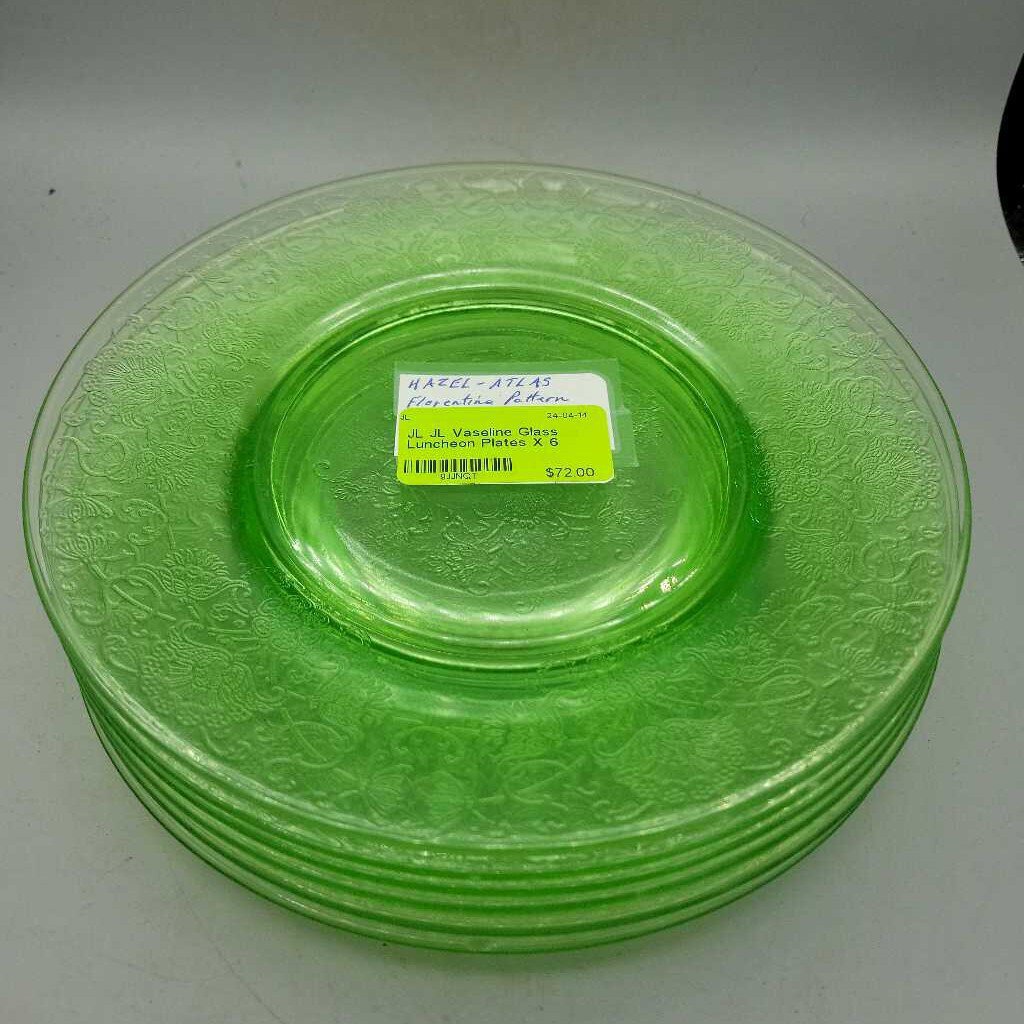 JL Vaseline Glass Luncheon Plates X 6