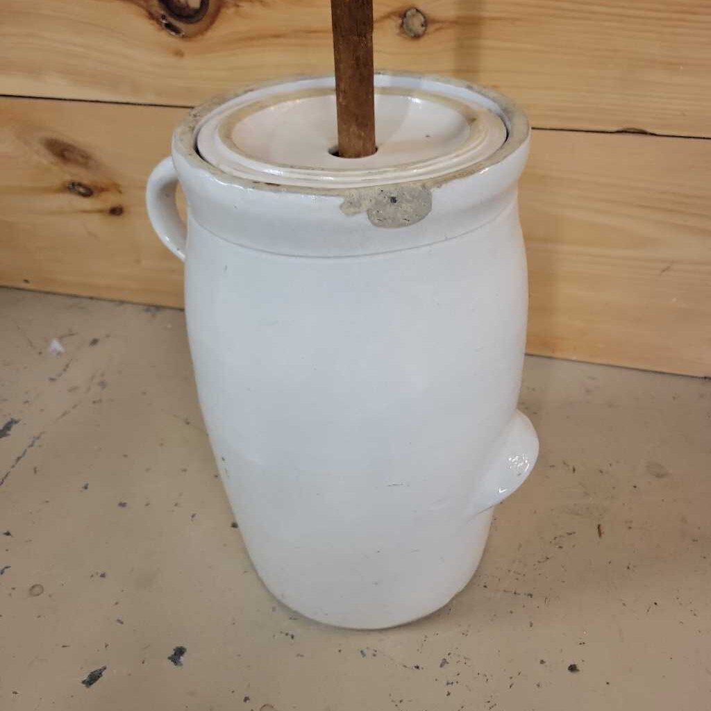 6 Gal Butter Churn Crock With Lid and wooden churn (JAS)