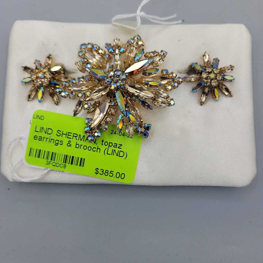 SHERMAN, topaz earrings & brooch (LIND) P1738