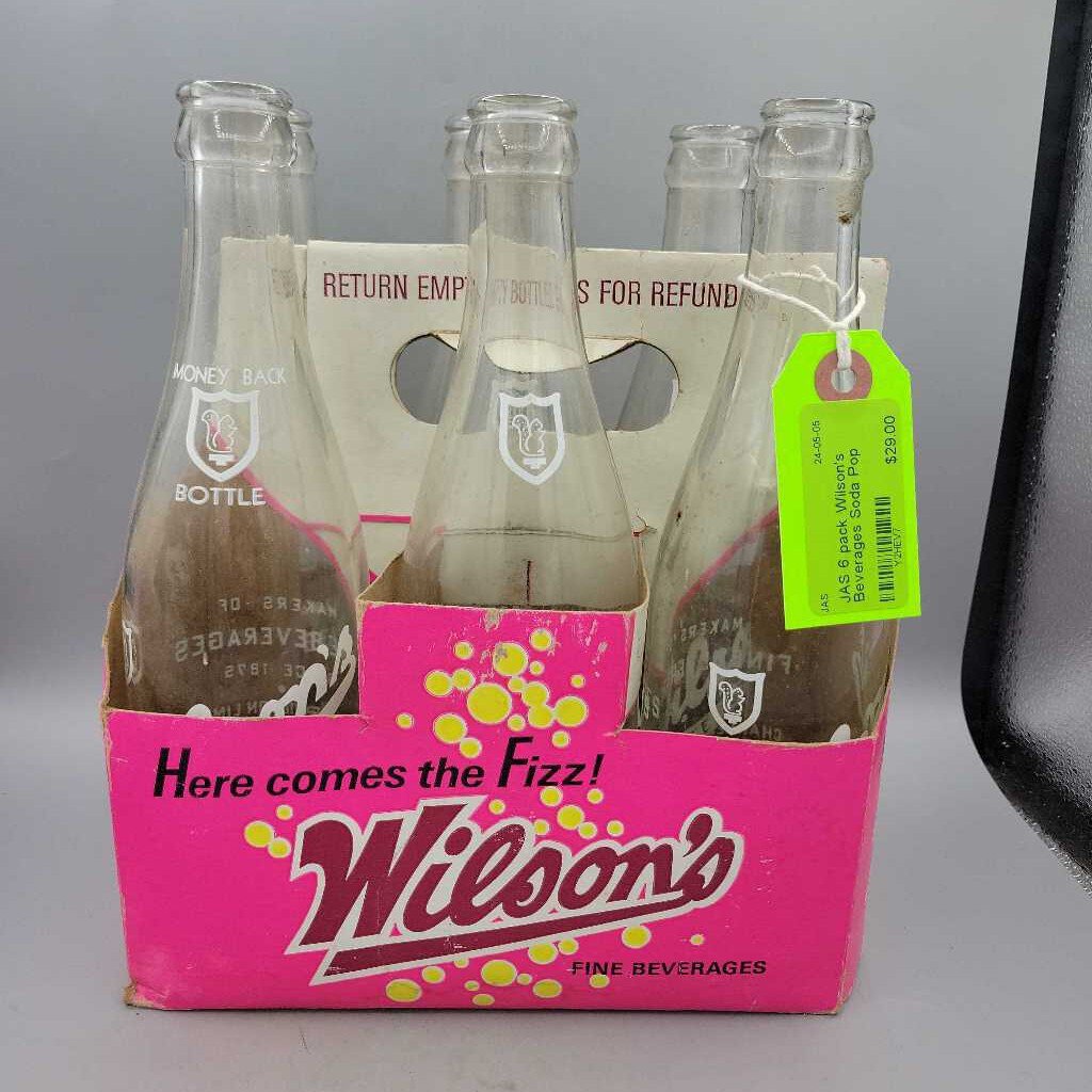 6 pack Wilson's Beverages Soda Pop bottles (JAS)