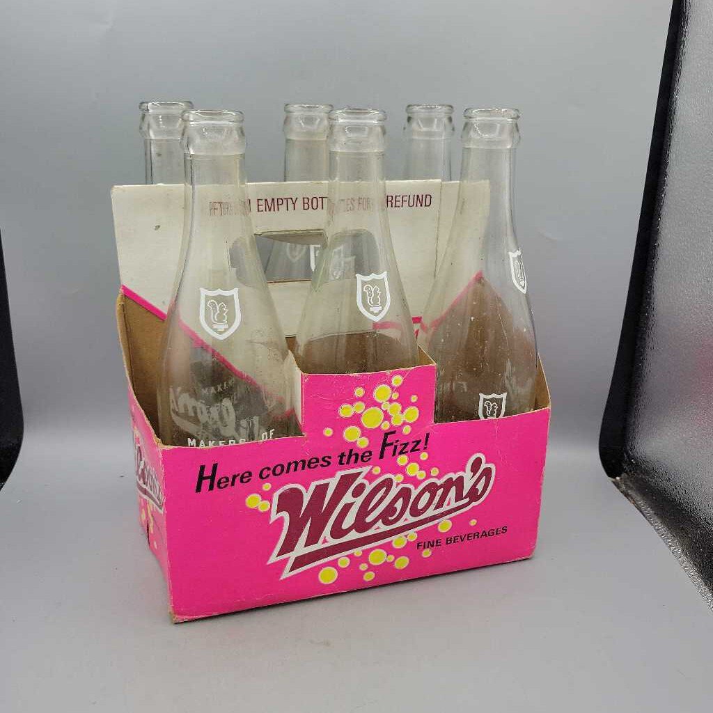 6 pack Wilson's Beverages Soda Pop bottles (JAS)