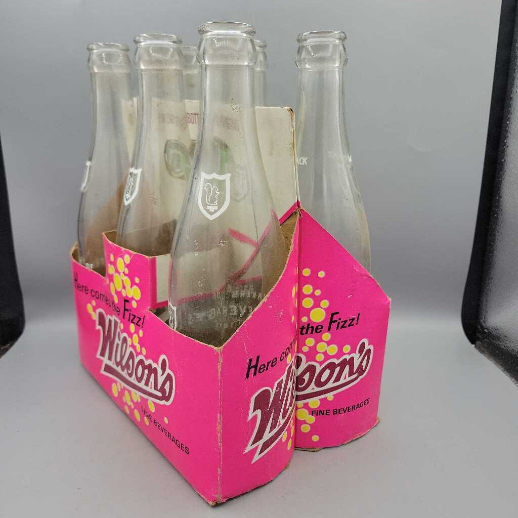 6 pack Wilson's Beverages Soda Pop bottles (JAS)