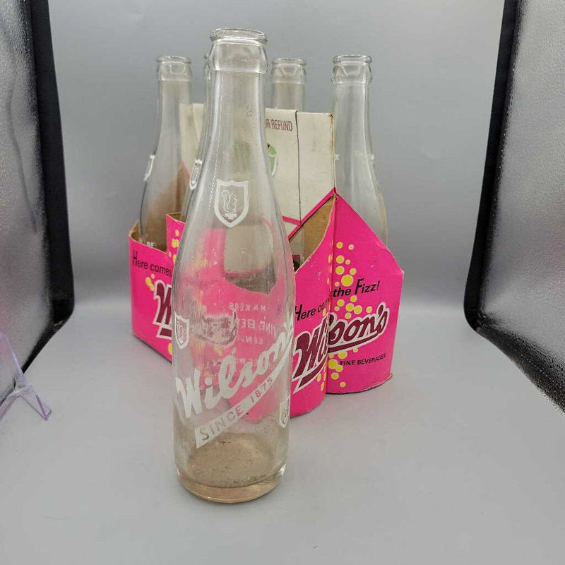 6 pack Wilson's Beverages Soda Pop bottles (JAS)