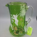 Victorian Hand Painted Glass Pitcher and glasses DEB)