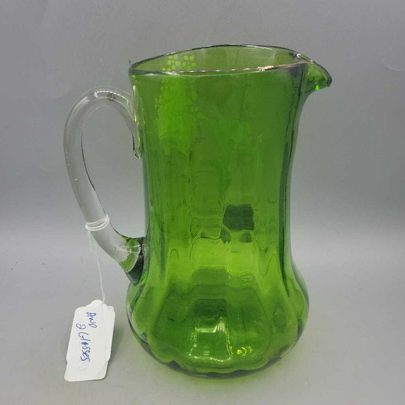 Victorian Hand Painted Glass Pitcher and glasses DEB)