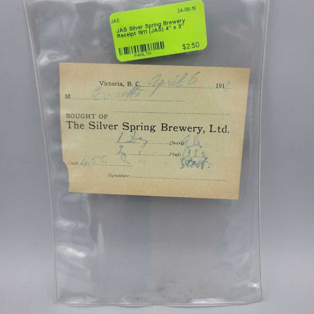 Silver Spring Brewery Receipt 1911 (JAS)